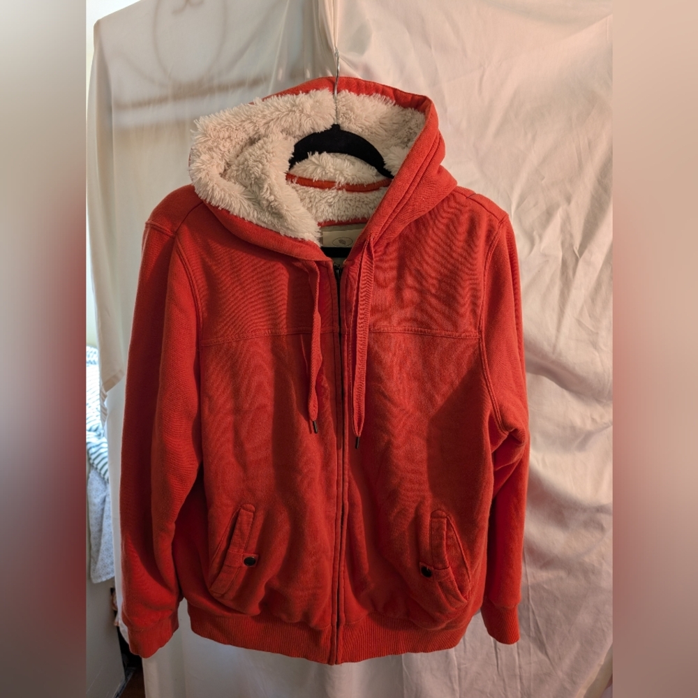 Green Tea Cozy Orange Hooded Jacket with Sherpa Lining